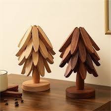 Tree Shape Bamboo Wooden Trivet (Set of 5)